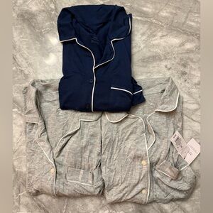 Bundle of 3 Stylish Navy and Gray Pajama Set with White Piping